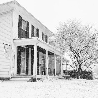 Black and White Photo of House